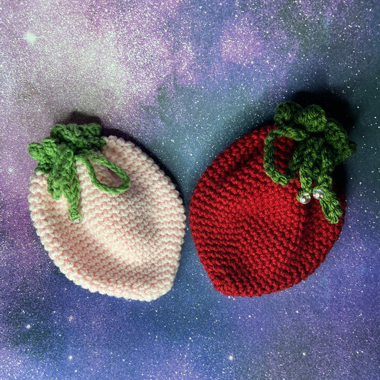 Strawberry Crochet Drawstring Pouches | Red & Pink |