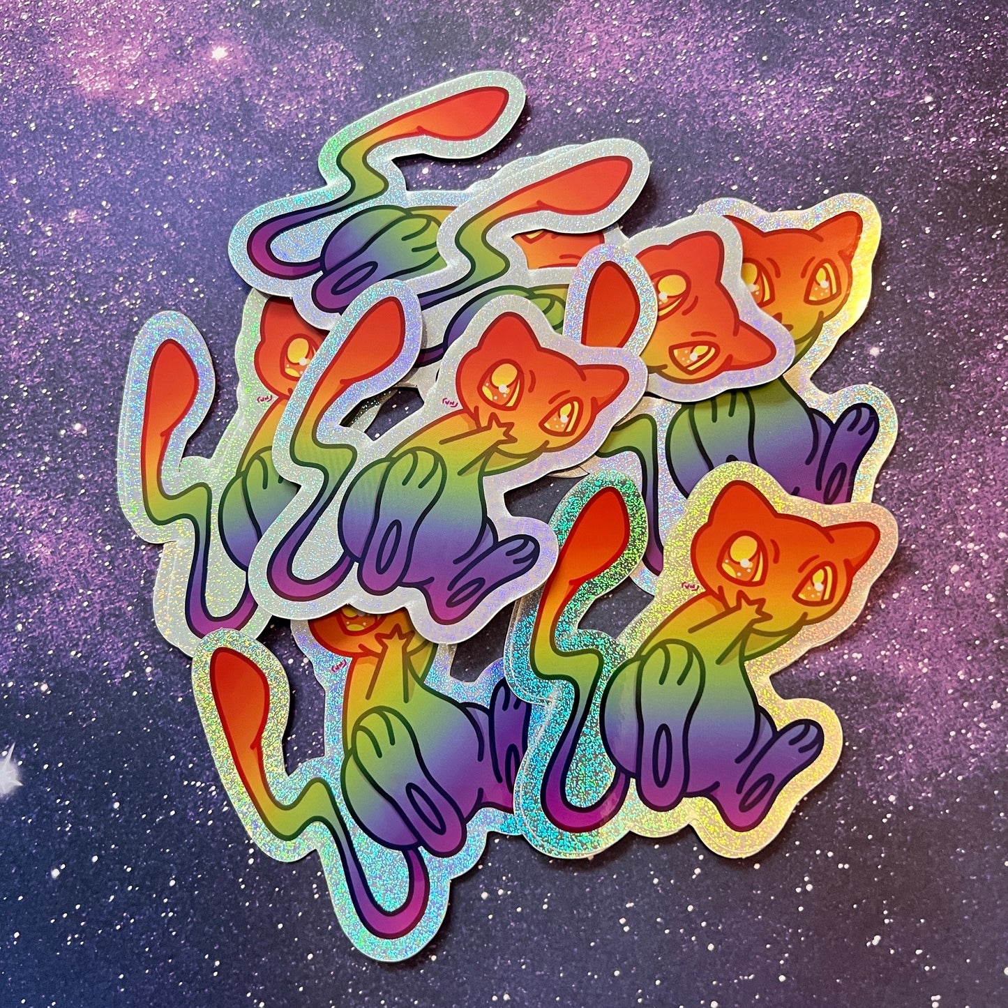 Rainbow Mew Pokémon Glitter Waterproof Sticker
