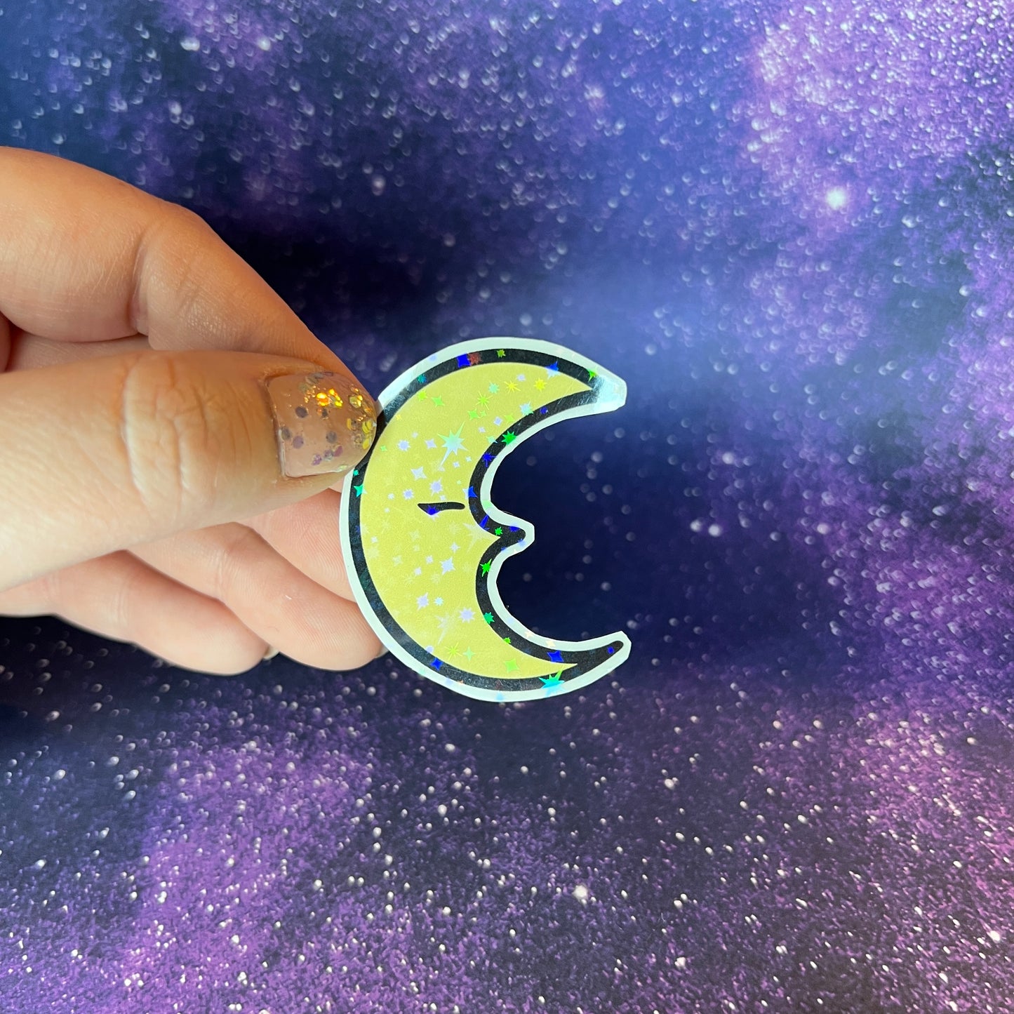 Crescent Moon Star Holographic Water Resistant Sticker