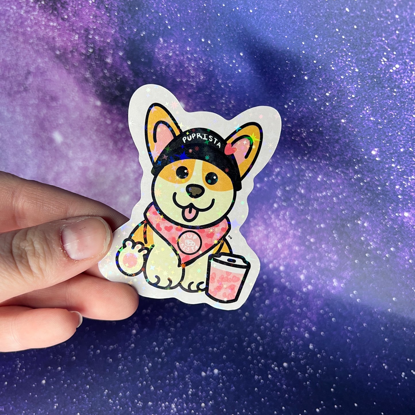 Love Puprista Puppy Barista Star Holographic Water Resistant Sticker