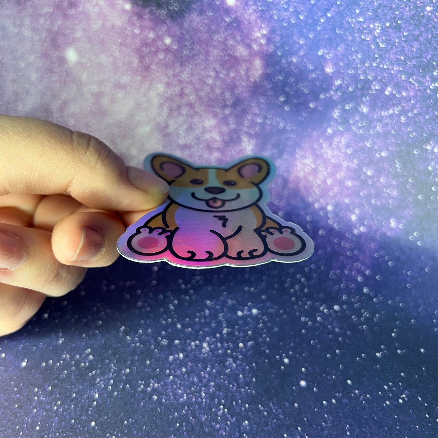 Cheddar the Corgi Holographic Waterproof Sticker