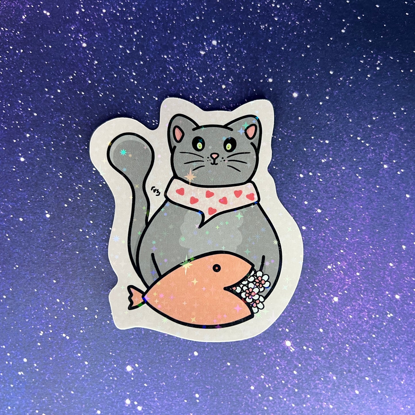 Love Theodore the Cat Kawaii Star Holographic Water Resistant Sticker