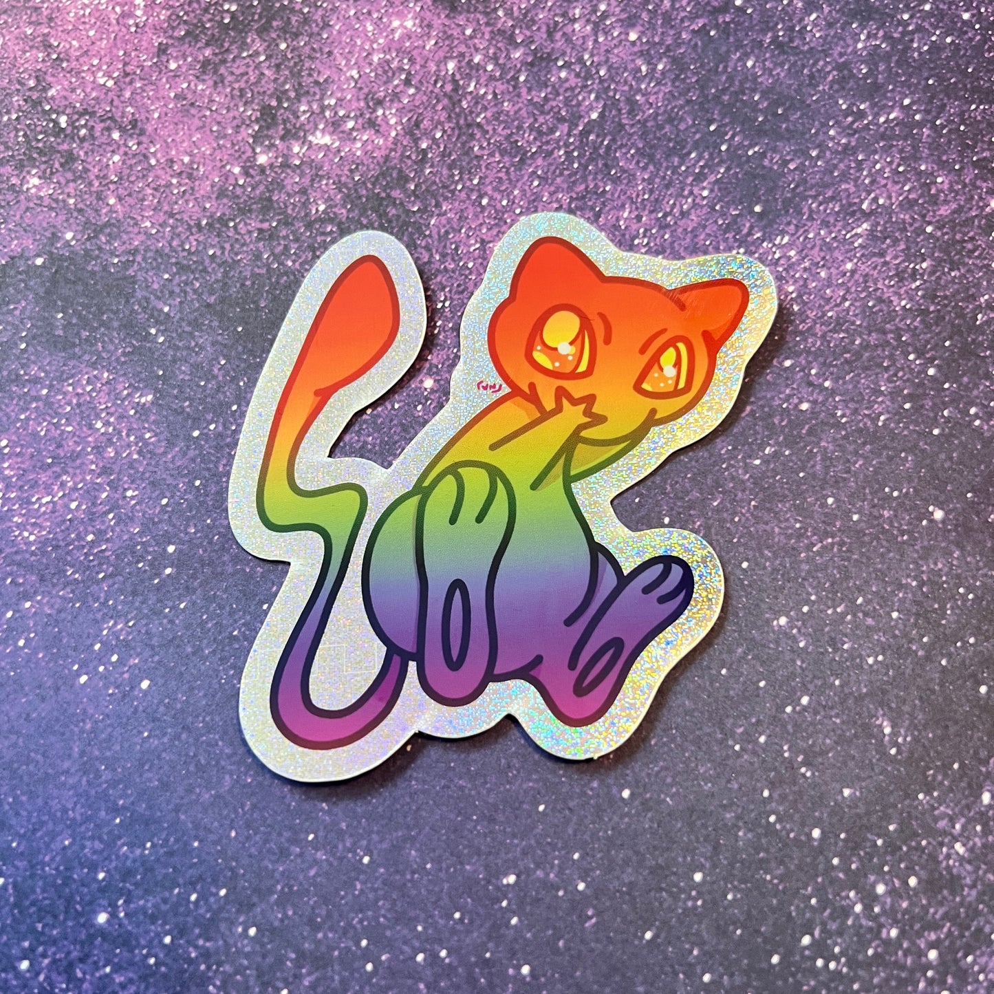 Rainbow Mew Pokémon Glitter Waterproof Sticker