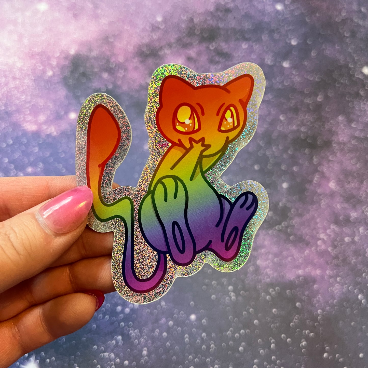 Rainbow Mew Pokémon Glitter Waterproof Sticker