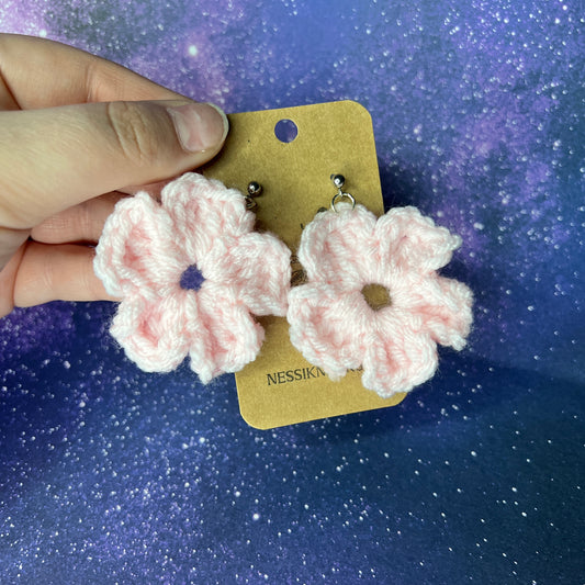 Crochet Pink Flower Earrings | 2 inch |