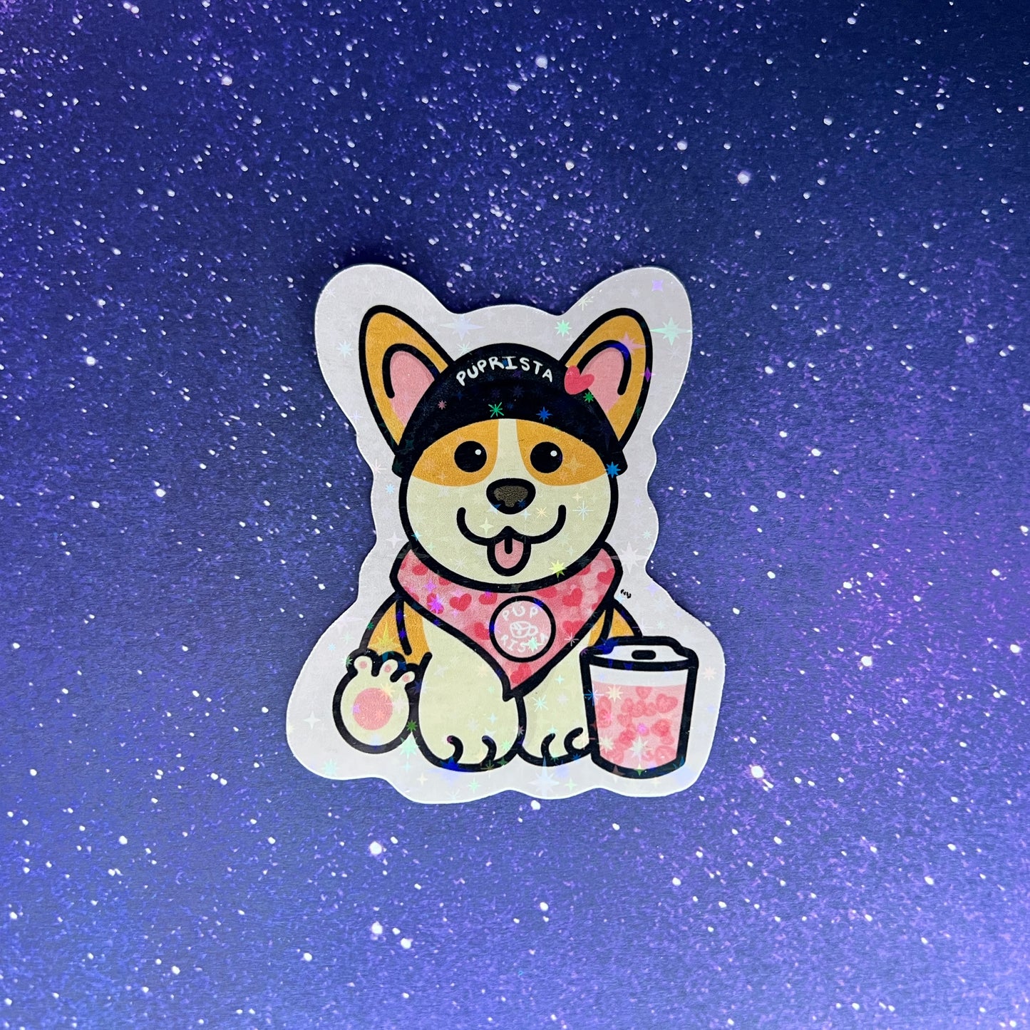 Love Puprista Puppy Barista Star Holographic Water Resistant Sticker