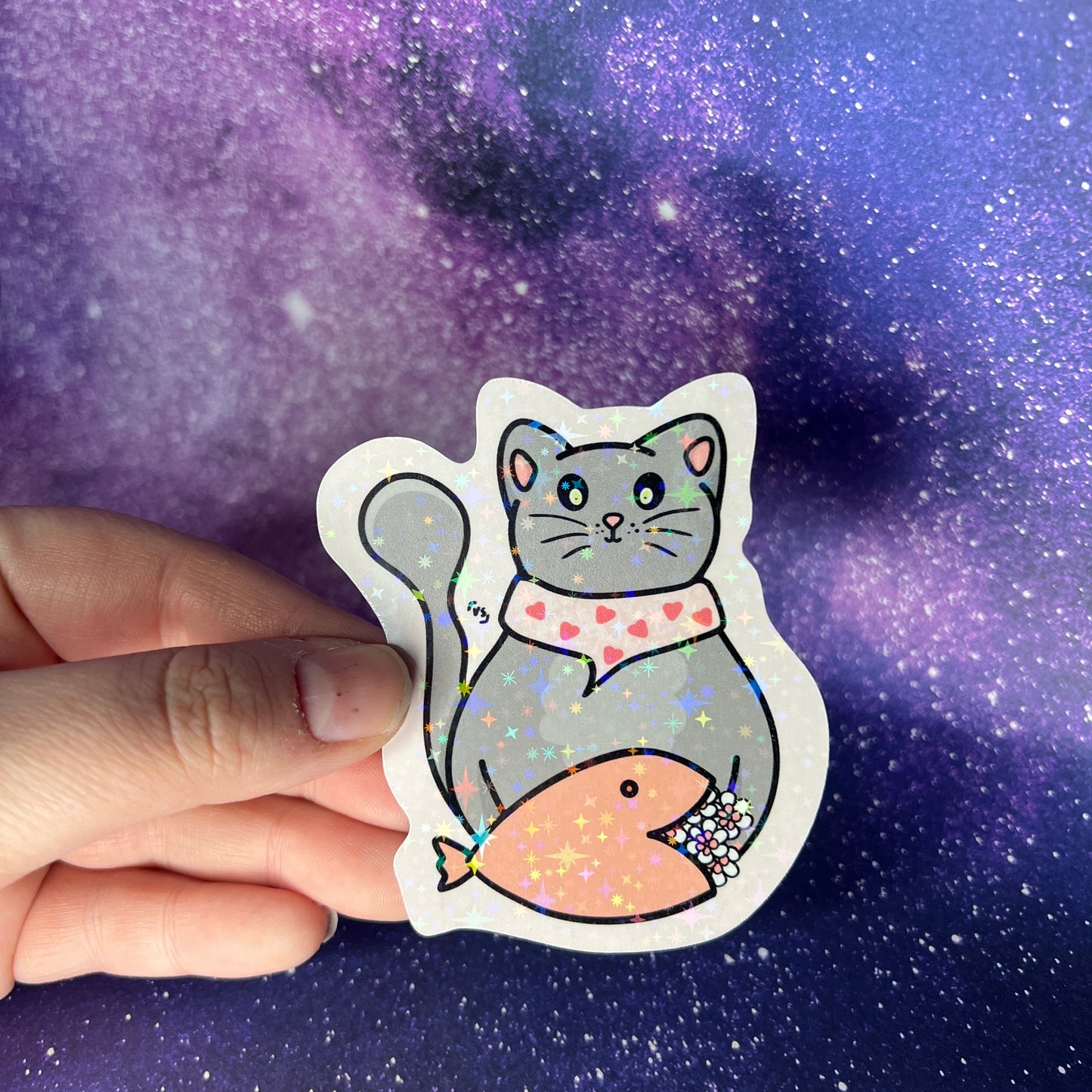 Love Theodore the Cat Kawaii Star Holographic Water Resistant Sticker