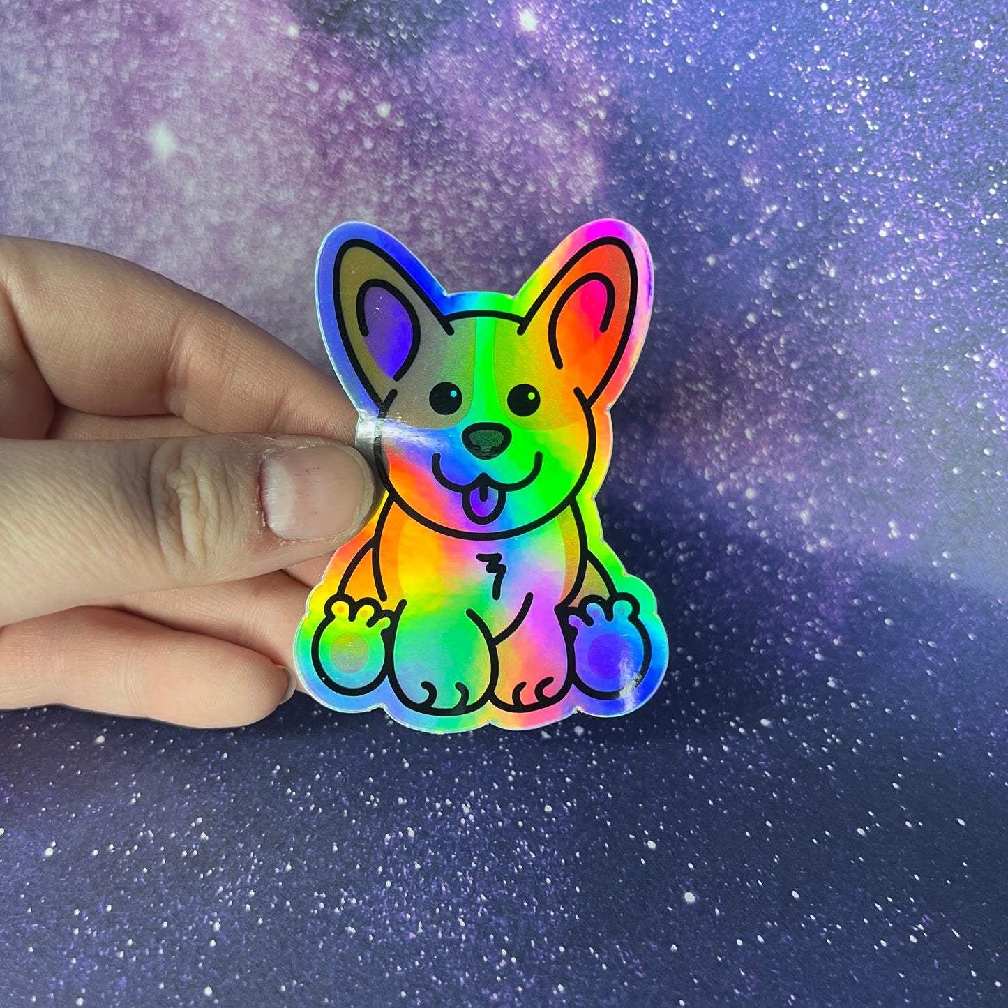 Cheddar the Corgi Holographic Waterproof Sticker