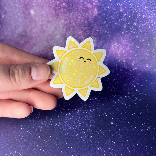 Blushing Happy Sun Star Holographic Water Resistant Sticker