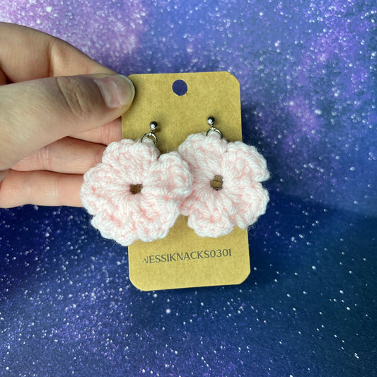 Crochet Pink Flower Earrings | 1.5 inch |
