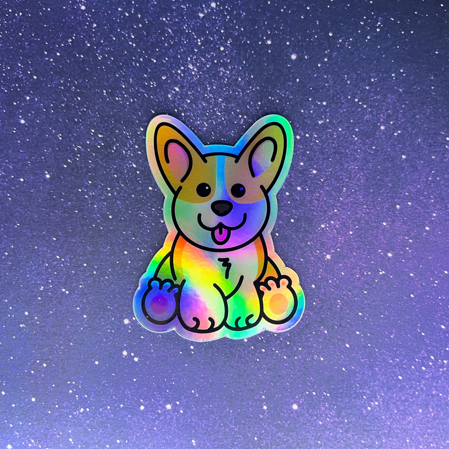 Cheddar the Corgi Holographic Waterproof Sticker