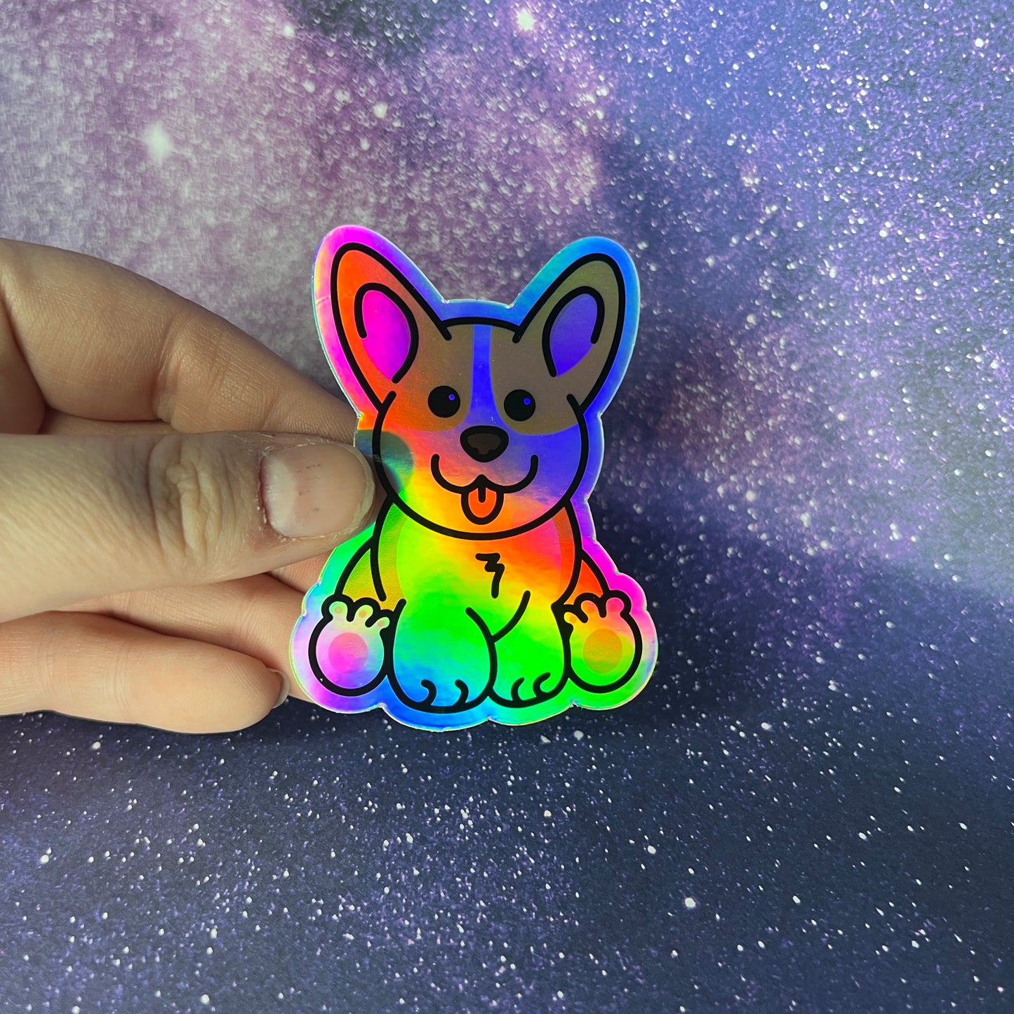 Cheddar the Corgi Holographic Waterproof Sticker