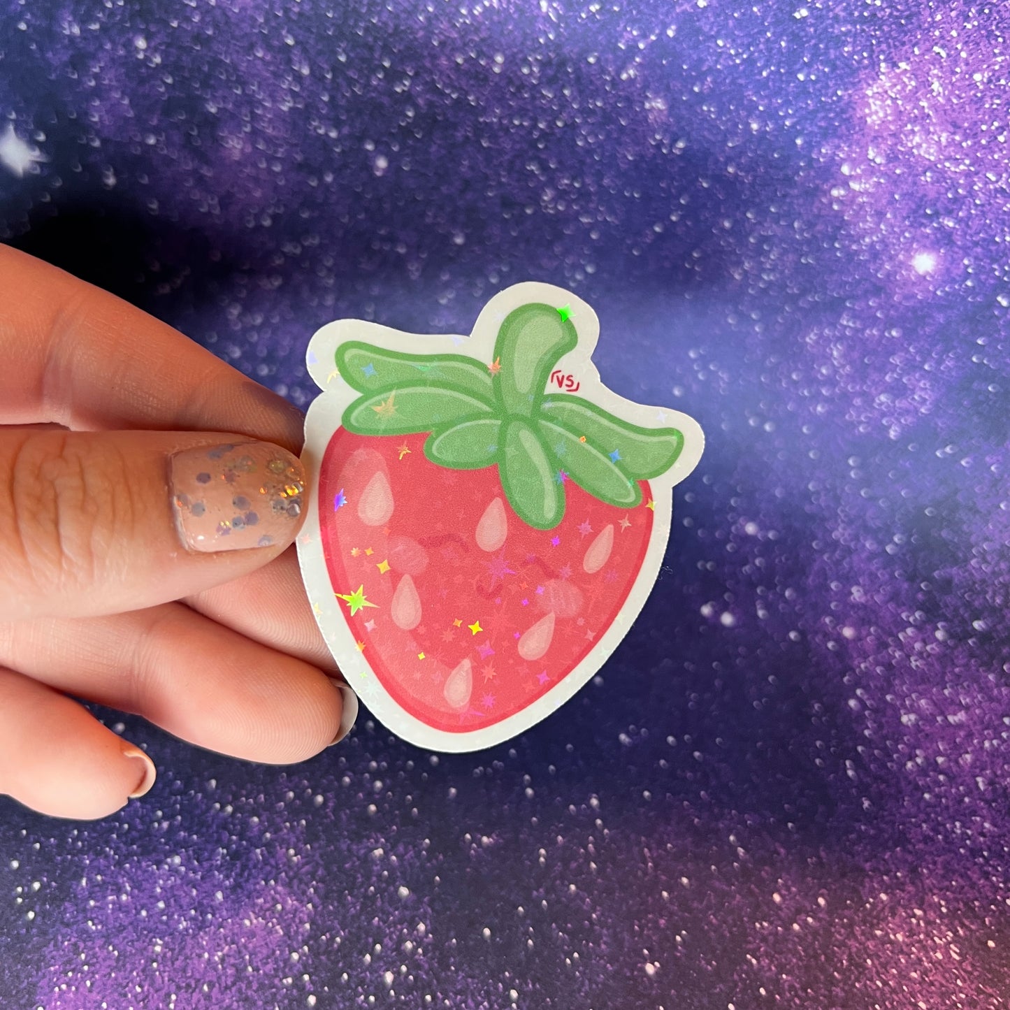 Strawberry Holographic Water Resistant Sticker