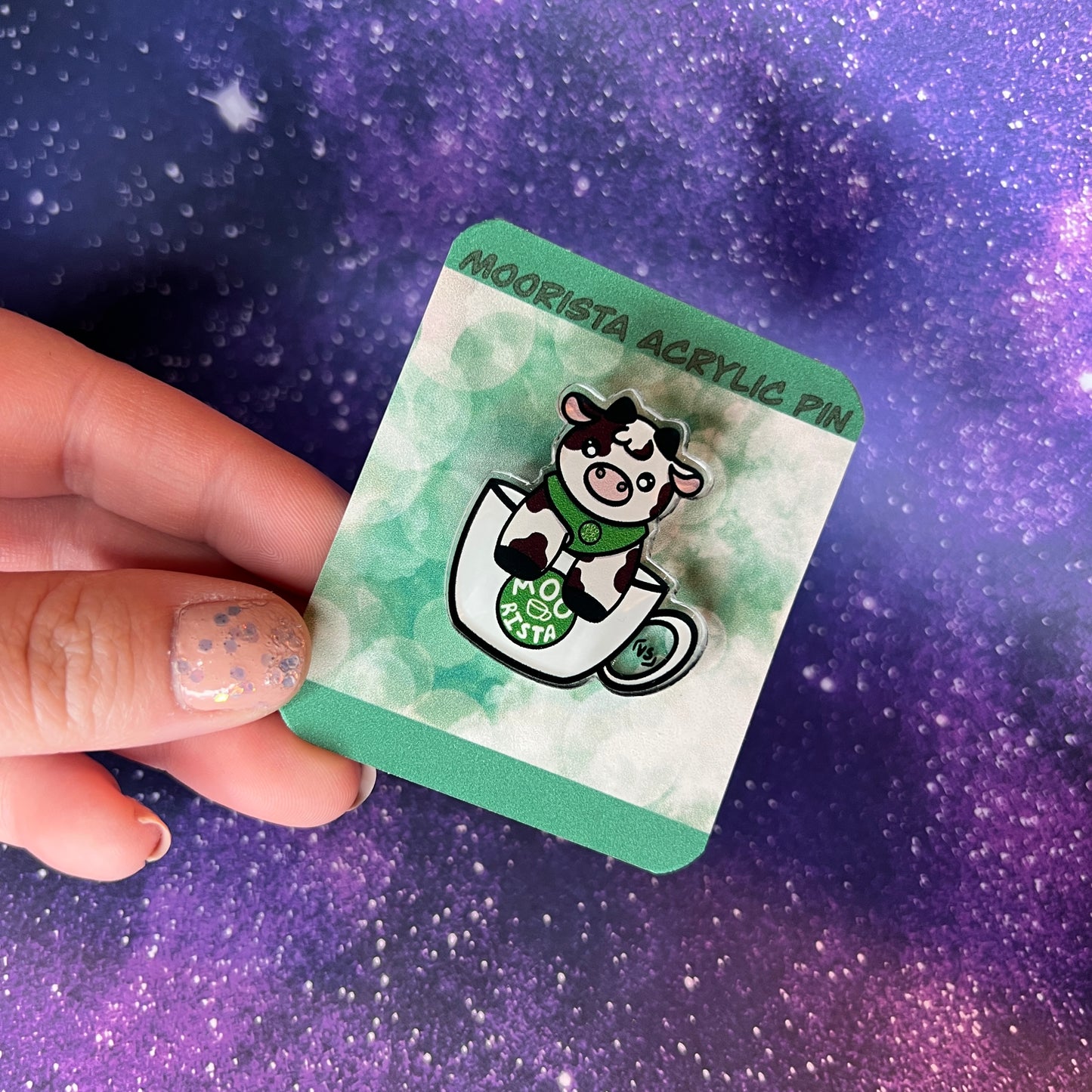 Moorista Cow Barista Acrylic Pin