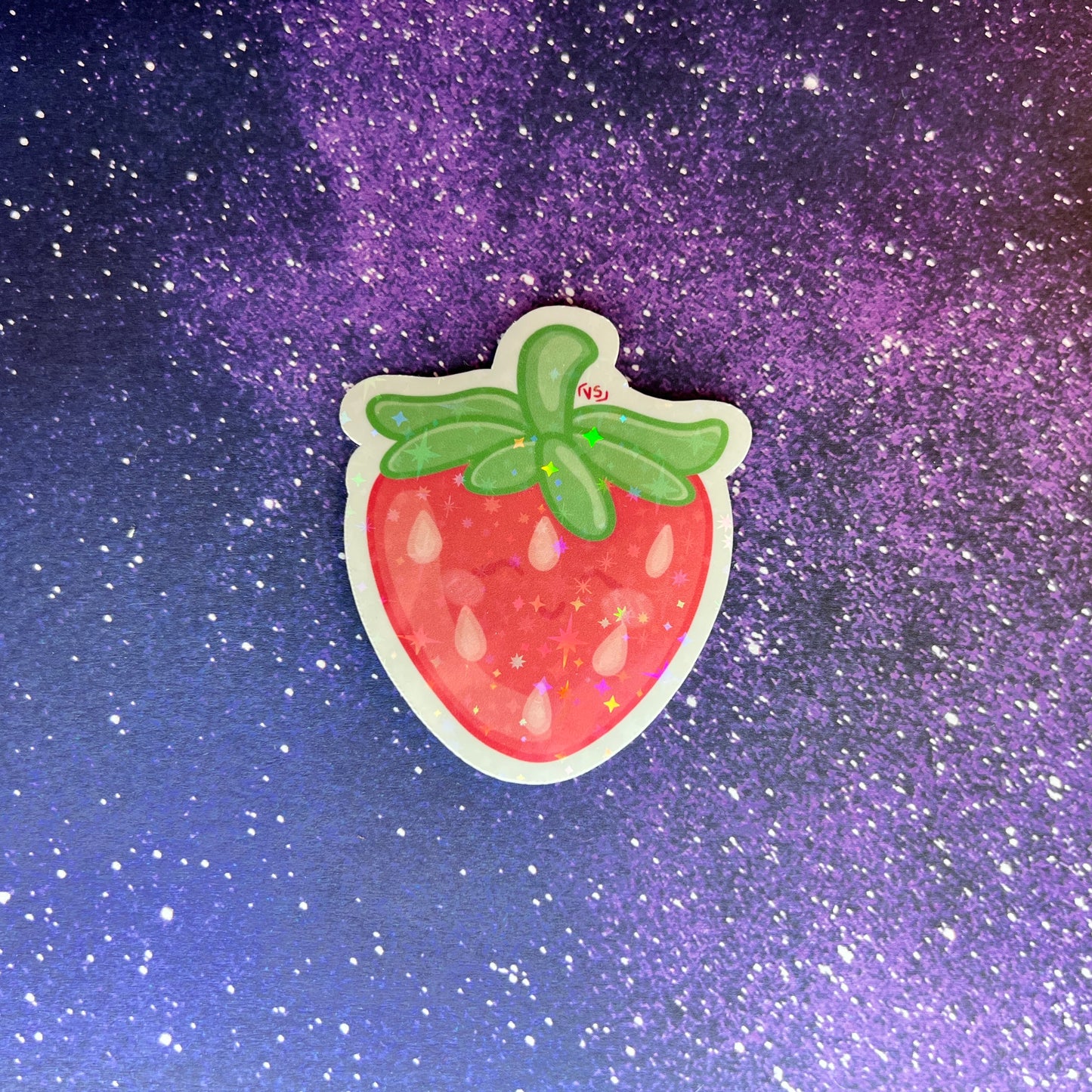 Strawberry Holographic Water Resistant Sticker