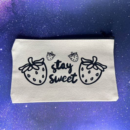 Stay Sweet Strawberry Canvas Zipper Pouch