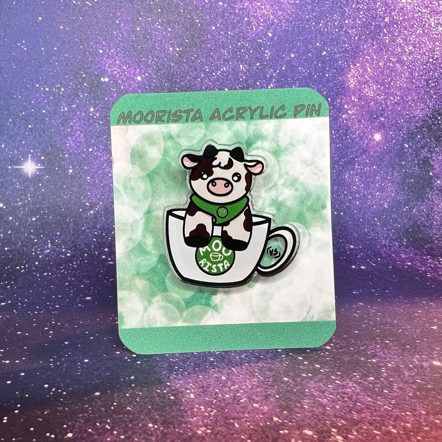 Moorista Cow Barista Acrylic Pin